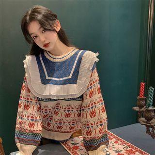 Flower Print Ruffle Sweater