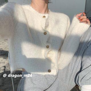 Mock-neck Plain Top / Crewneck Woolen Cardigan