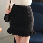 Frill-hem Shirred Miniskirt