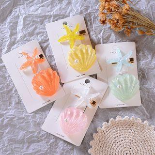 Set Of 2: Sea Star Hair Clip + Shell Hair Clip