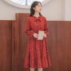 Long-sleeve Heart Print A-line Dress / Sweater Vest / Set