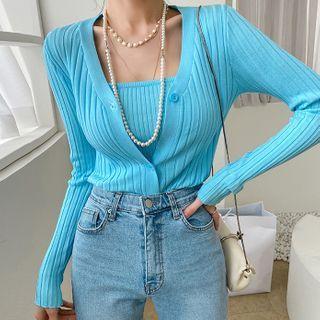 Color Rib-knit Cardigan & Cami Set