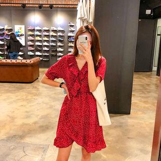 Polka-dot Frilled Surplice-wrap Dress
