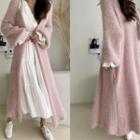 Fluffy Longline Wrap Cardigan With Sash Pink - One Size