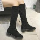 Faux Suede Lace Up Block Heel Tall Boots