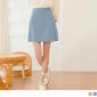 Mid-rise Plain Scallop Edge Cotton A-line Skirt