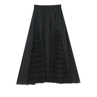 Ruffle Panel Midi A-line Skirt