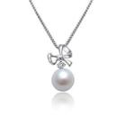 Precious Love 18k/750 White Gold Bow Diamond/ Pearl Pendant (free 18k/750 White Gold Necklace 16)