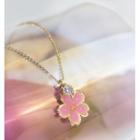 Rhinestone Alloy Sakura Pendant Necklace Gold - One Size