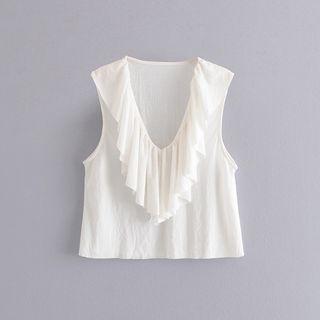U-neck Ruffle Trim Tank Top