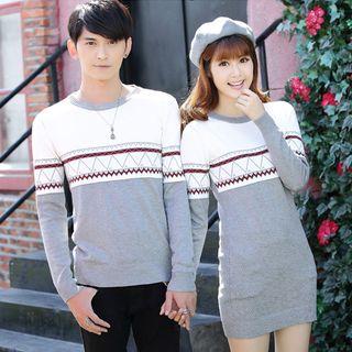 Couple Matching Patterned Knit Pullover / Long-sleeve Patterned Knit Dress