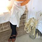 Faux-suede Ruffle-hem Midi Skirt