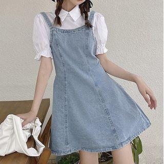 Denim Panel Mock Two Piece Mini Dress