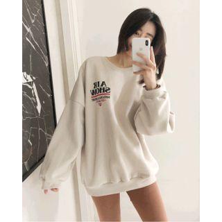 Plane Print Fleece Lined Sweatshirt Beige - One Size