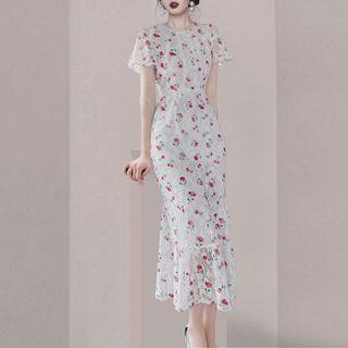 Floral Lace Midi Bodycon Dress