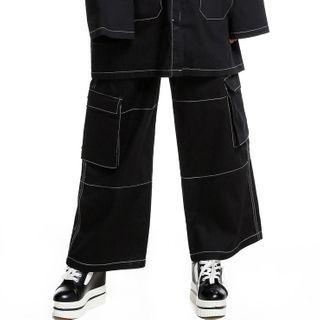 Contrast Stitching Cargo Wide-leg Pants