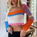 Color Block Crop Pointelle Knit Top