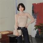High-neck Dotted Sheer Mesh Blouse