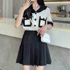 Short-sleeve Sailor Collar Blouse / Pleated Mini A-line Skirt