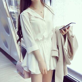 Plain 3/4-sleeve Shirt Dress