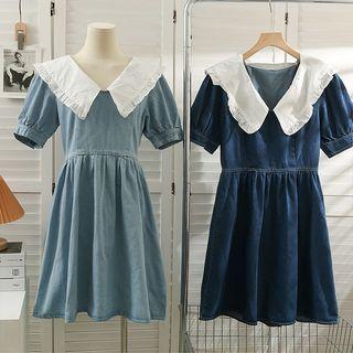 Sailor-collar Denim Midi Dress