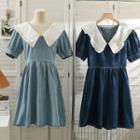 Sailor-collar Denim Midi Dress
