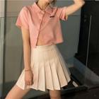Pleated Mini Skirt / Short-sleeve Button-up Top