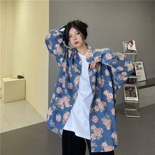 Flower Print Button-up Denim Shirt