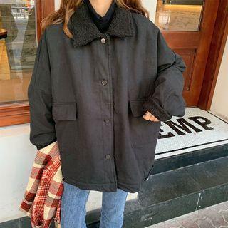 Buttoned Faux Shearling Cargo Jacket