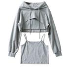 Set: Cropped Drawstring Hoodie + Camisole Top