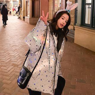 Snowflake Print Hooded Padded Zip Jacket