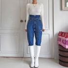 High-waist Slit Straight-leg Jeans With Belt