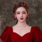 Set : Wedding Faux Pearl Fabric Headpiece + Dangle Earring