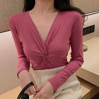 Long-sleeve Twist-front V-neck Top