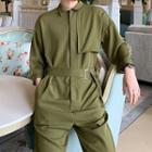 Belted 3/4-sleeve Shirt Jumpsuit