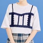Lace Panel Mock Two-piece T-shirt