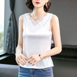 Sleeveless Mesh Panel V-neck Top