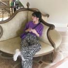 Elbow-sleeve T-shirt / Animal Print Wide-leg Pants