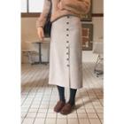 Buttoned Wool Blend H-line Long Skirt