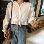 Long-sleeve Frill Trim Cropped Buttoned Top