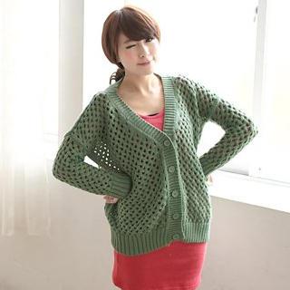 V-neck Open-knit Cardigan