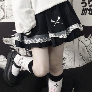 Lace Trim A-line Skirt Black - One Size