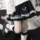 Lace Trim A-line Skirt Black - One Size