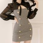 Long-sleeve Gingham Double Breasted Mini Dress