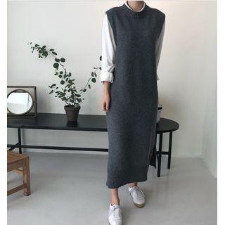 Round-neck Over-sized Split Vest Knitted Dress