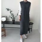 Round-neck Over-sized Split Vest Knitted Dress