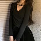 Plain V Neck Long-sleeve T-shirt