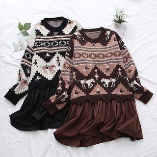 Mock Two-piece Jacquard Long-sleeve Dress