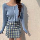 Cropped Cardigan / Plaid Mini Skirt