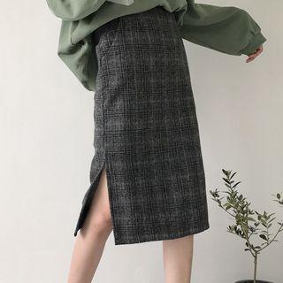 Plaid Midi Straight-cut Skirt